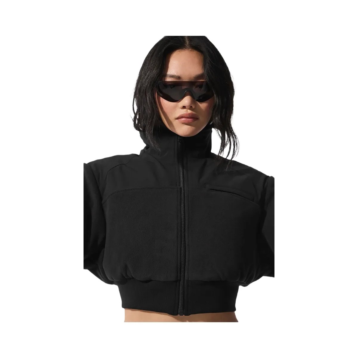 Alo Women's Polar Fleece Cropped Wintry Mix Jacket - Black - HypeFly India View 4