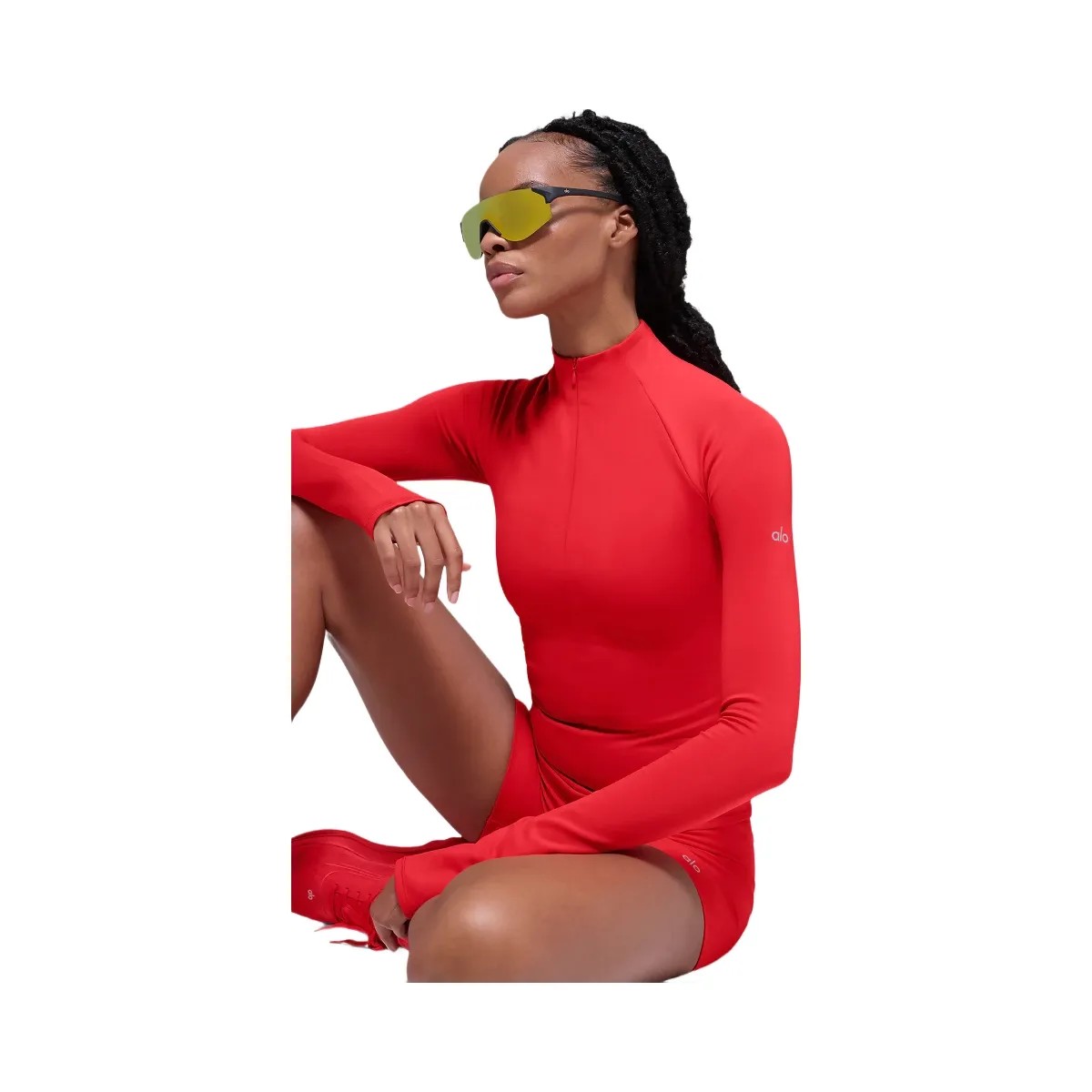 Alo Women's Airlift Winter Warm 1/4 Zip Long Sleeve - Bright Red - HypeFly India View 2