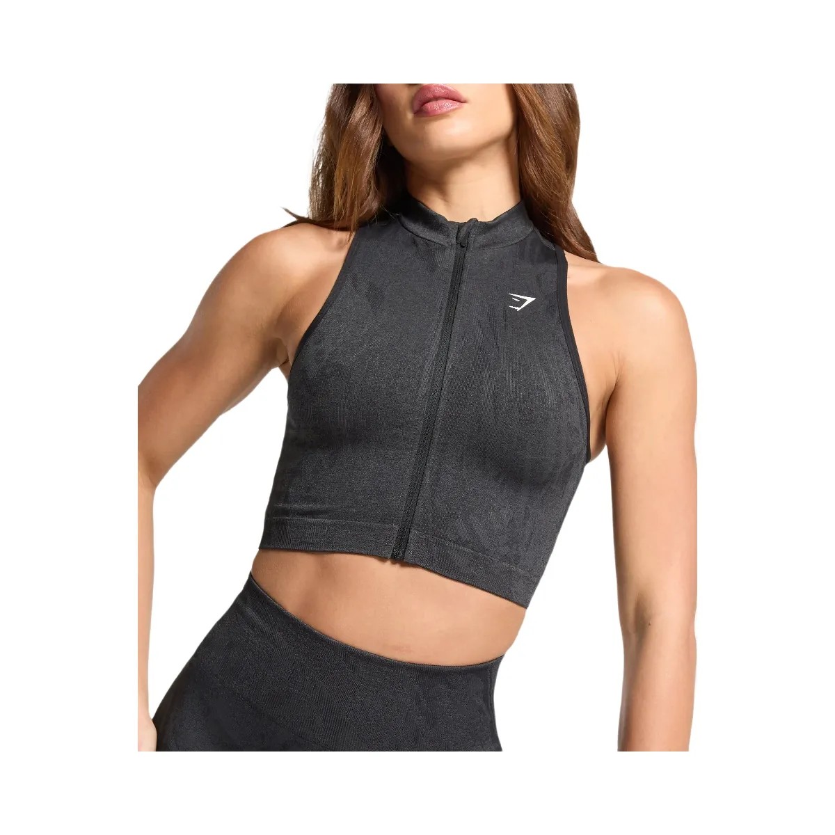 Gymshark Adapt Camo Seamless Zip Up Crop Top - Asphalt Grey/Black - HypeFly India View 6