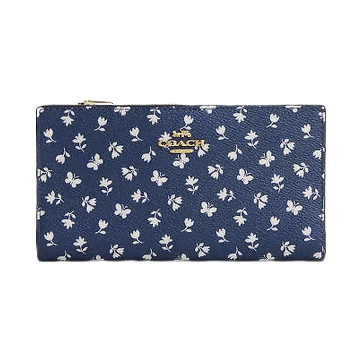 Coach Slim Zip Wallet With Floral Print Gold-Deep Blue Multi - HypeFly India View 4