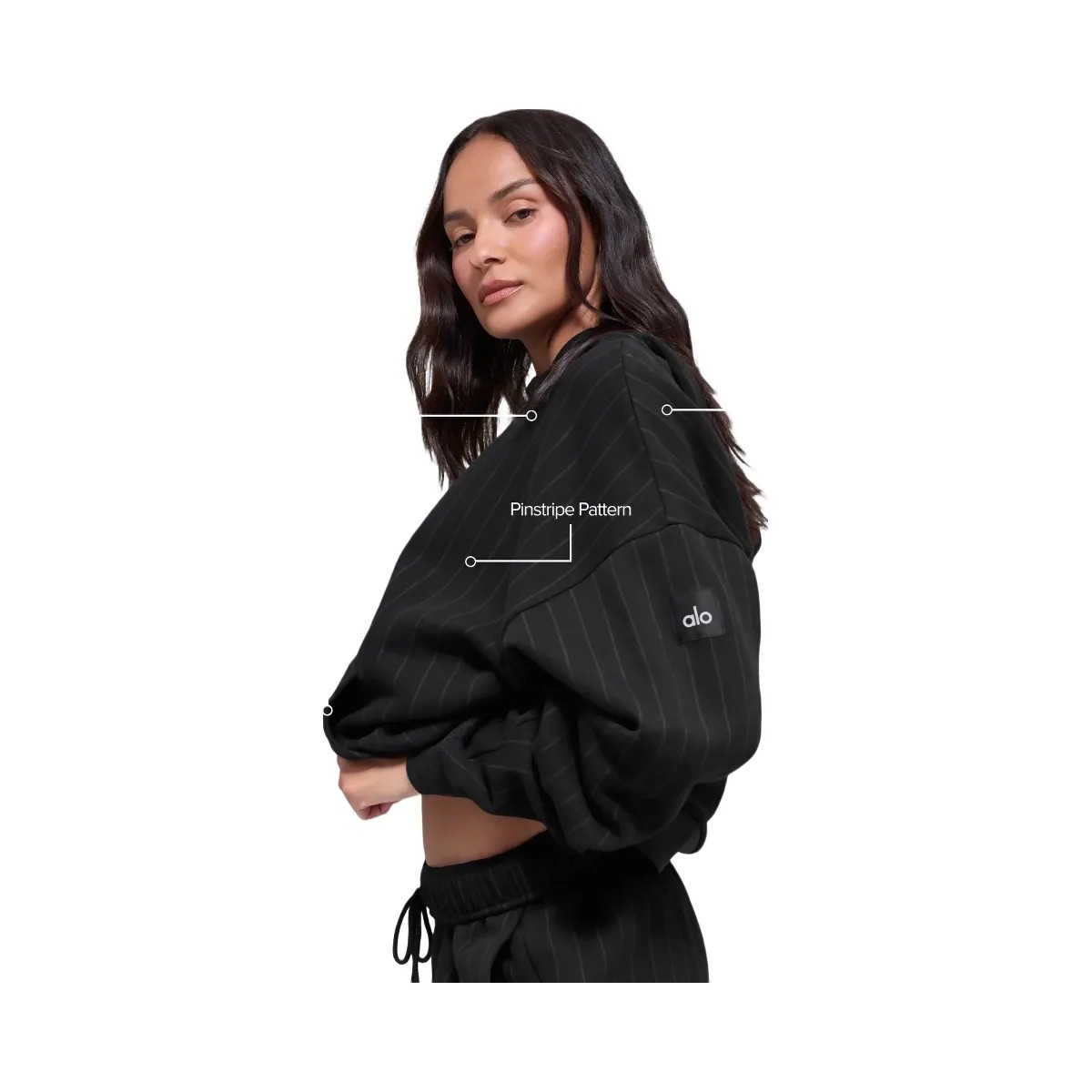 Alo Women's Pinstripe Hoodie - Black Pinstripe - HypeFly India View 2