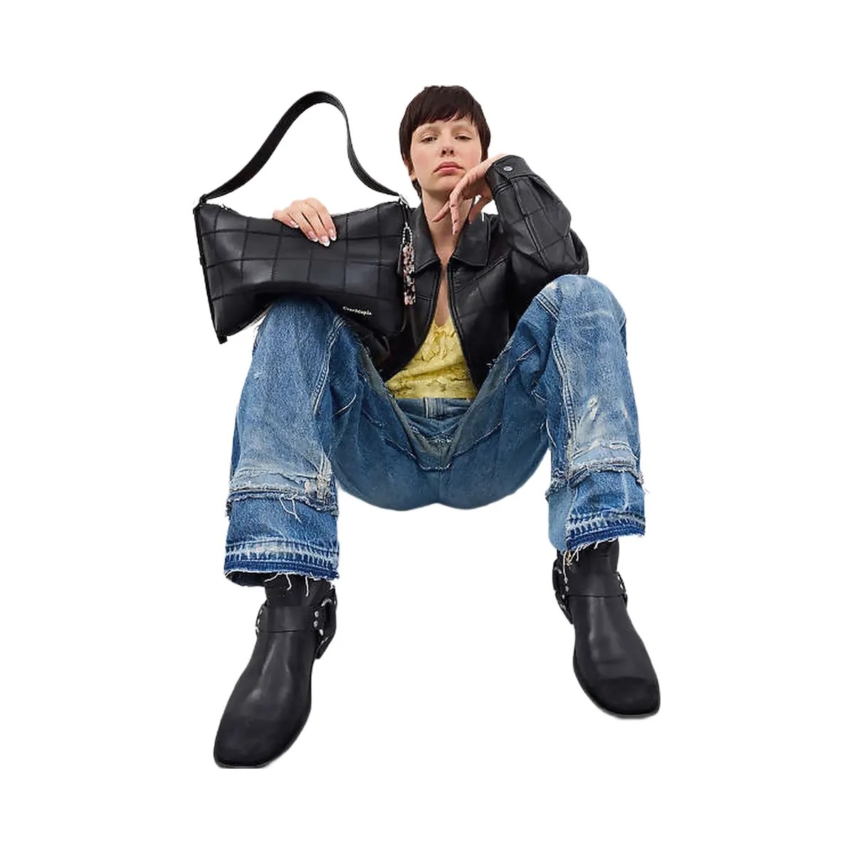 Coach Alter/Ego Slouchy Shoulder Bag In Checkerboard Upcrafted Leather Black - HypeFly India View 4