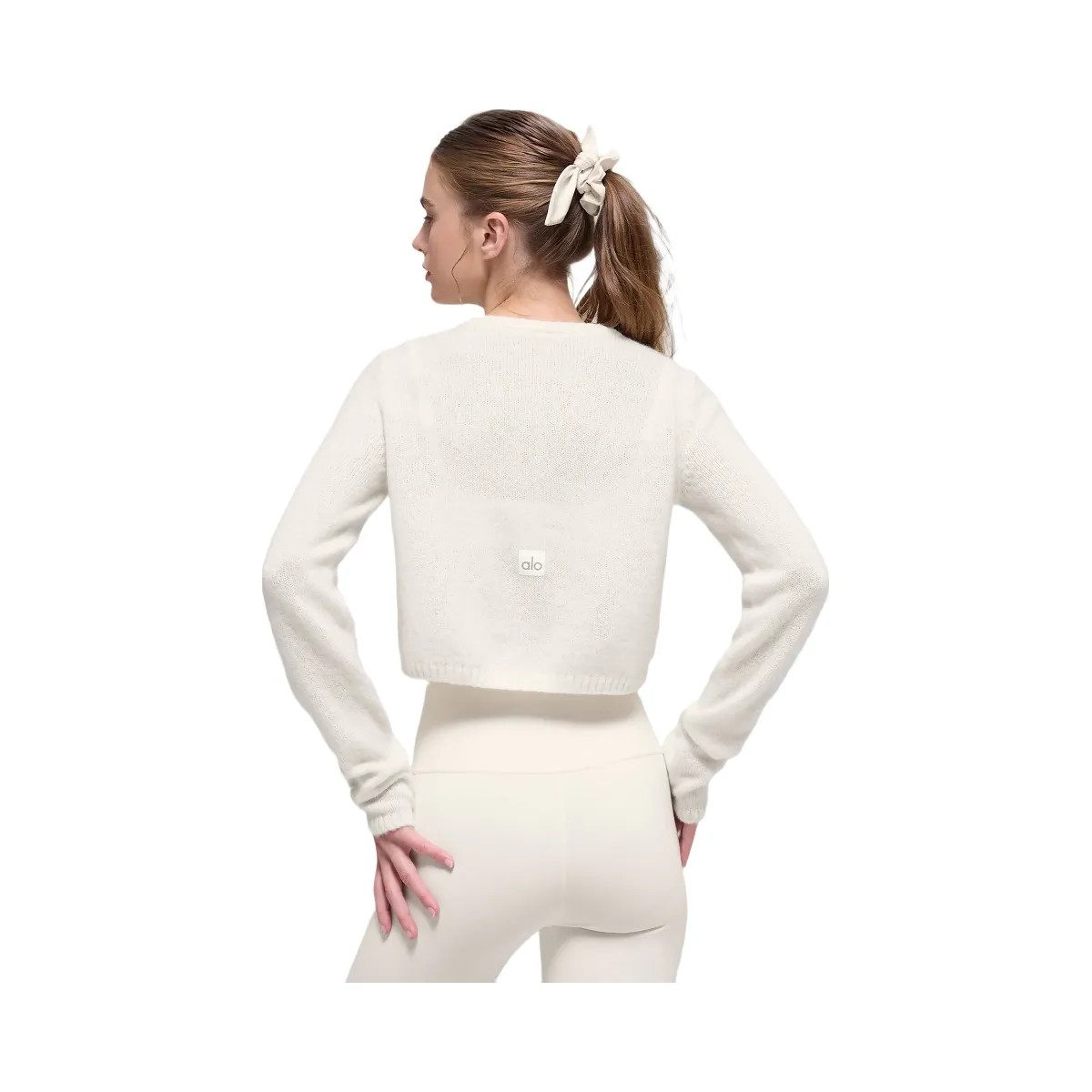 Alo Women's Wool Cashmere New Class Cropped Cardigan - Ivory - HypeFly India View 4