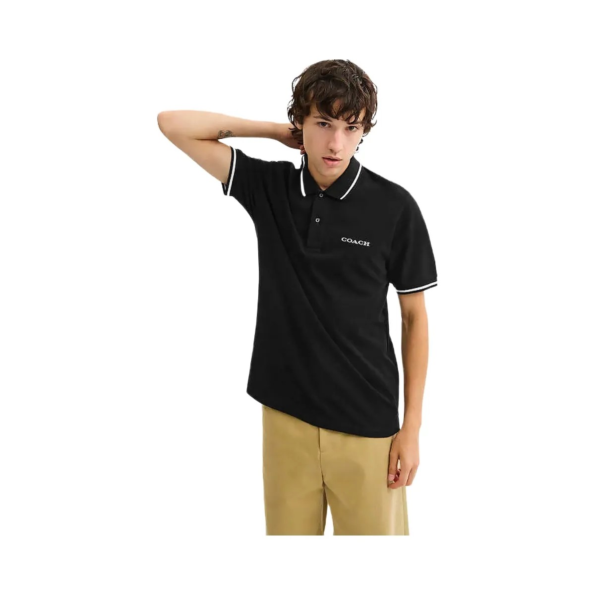 Coach Signature Trim Polo In Organic Cotton Black - HypeFly India View 3