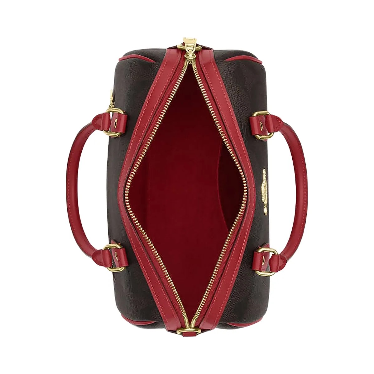 Coach Rowan Satchel Bag In Maxi Signature Canvas Signature Canvas-Im-Walnut-True Red - HypeFly India View 3