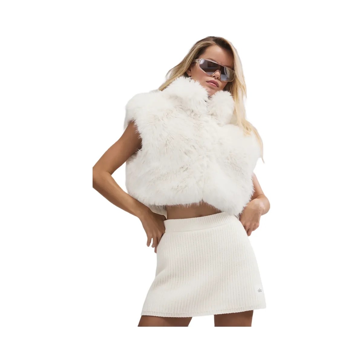 Alo Women's Opulent Faux Fur Cropped Vest - Ivory - HypeFly India View 5