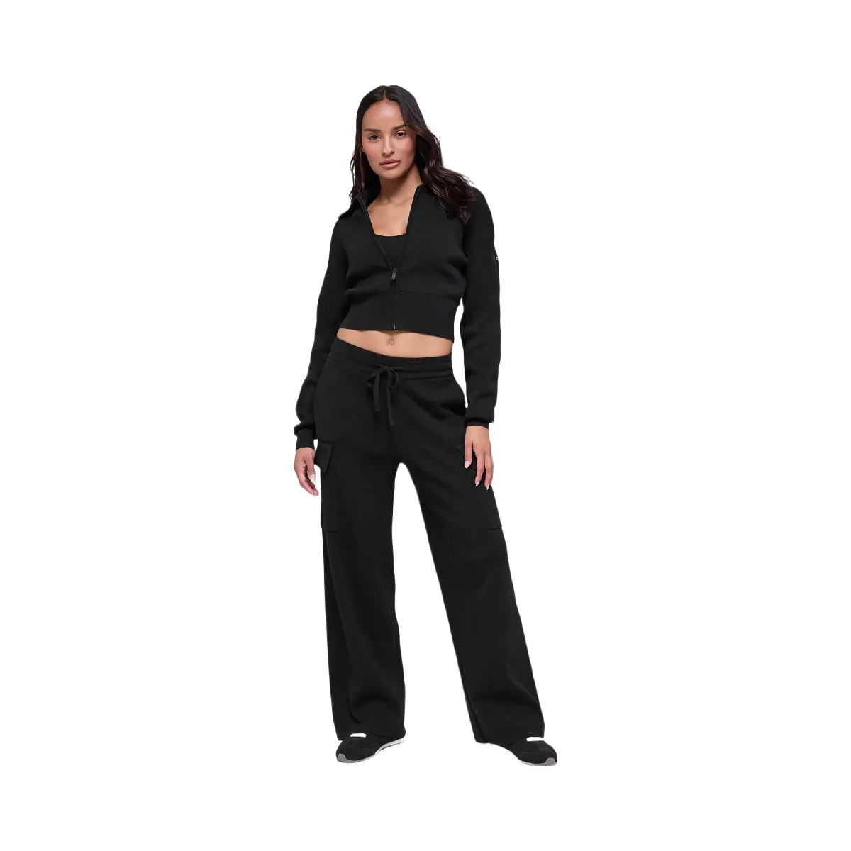 Alo Women's Scholar Knit Cropped Full Zip Jacket - Black - HypeFly India View 4