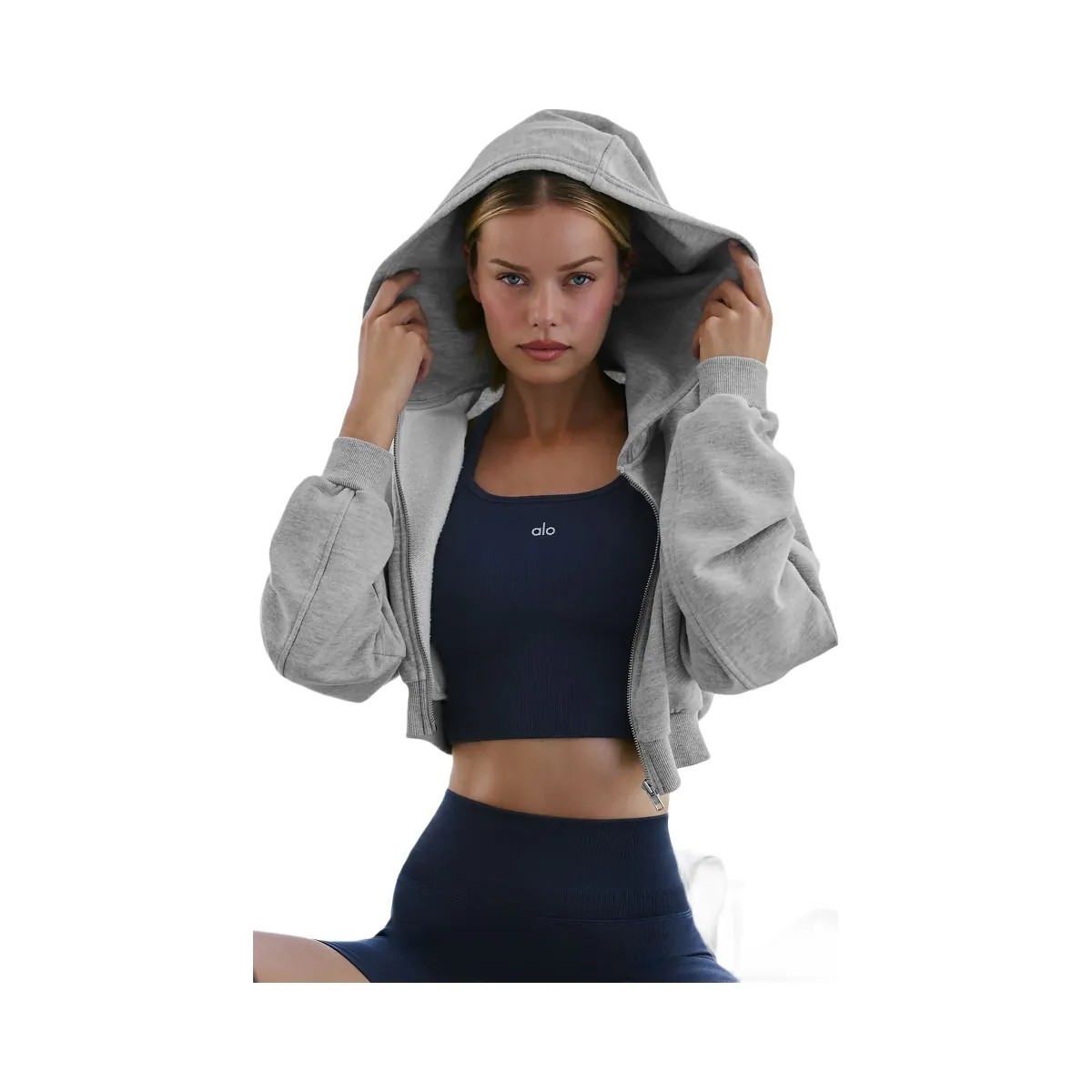 Alo Women's Sweet Escape Zip Up Hoodie - Athletic Heather Grey - HypeFly India View 5