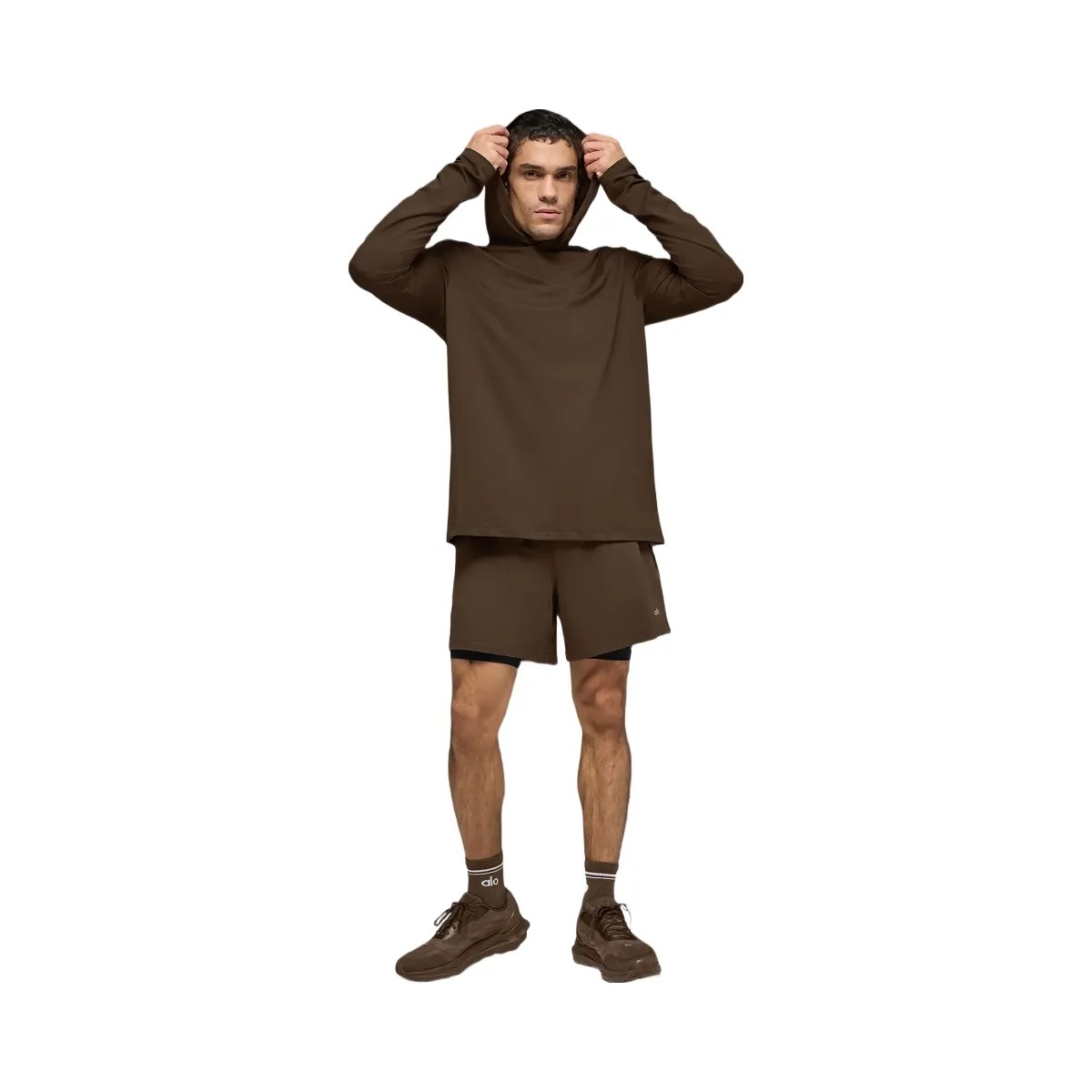 Alo Men's Conquer Reform Long Sleeve With Hood - Espresso - HypeFly India View 5