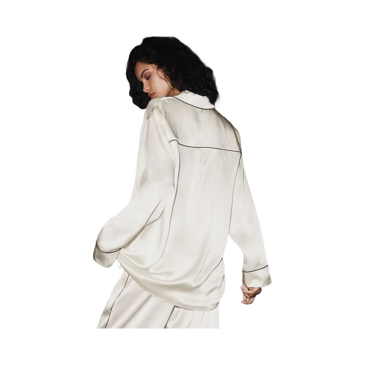 Alo Women's Courchevel Silk Button Down - Ivory/Black - HypeFly India View 3