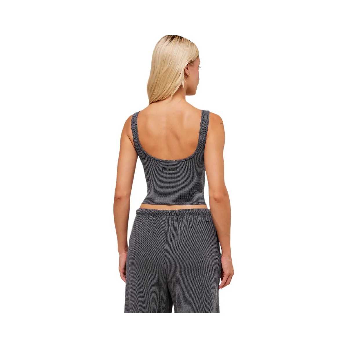 Gymshark Waffle Cropped Tank - Onyx Grey - HypeFly India View 2