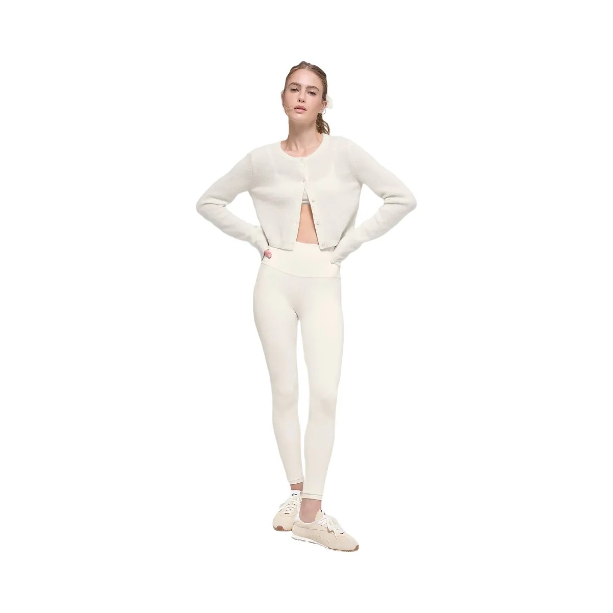 Alo Women's Wool Cashmere New Class Cropped Cardigan - Ivory - HypeFly India View 1