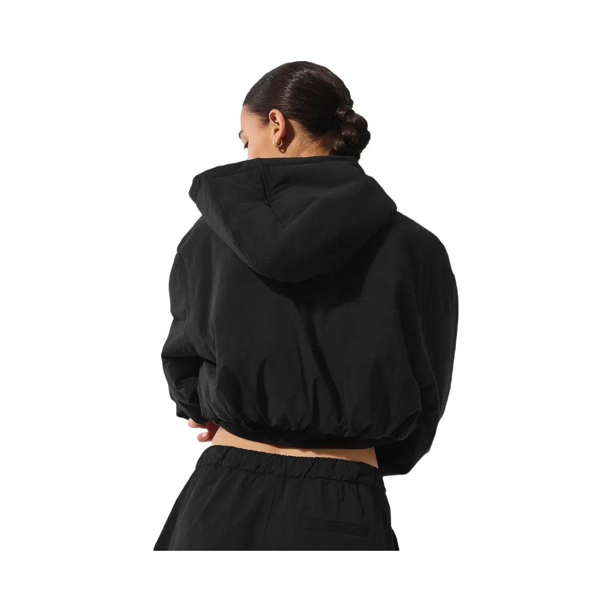 Alo Women's Cropped Mountain Peak Full-Zip Hoodie - Black - HypeFly India View 3