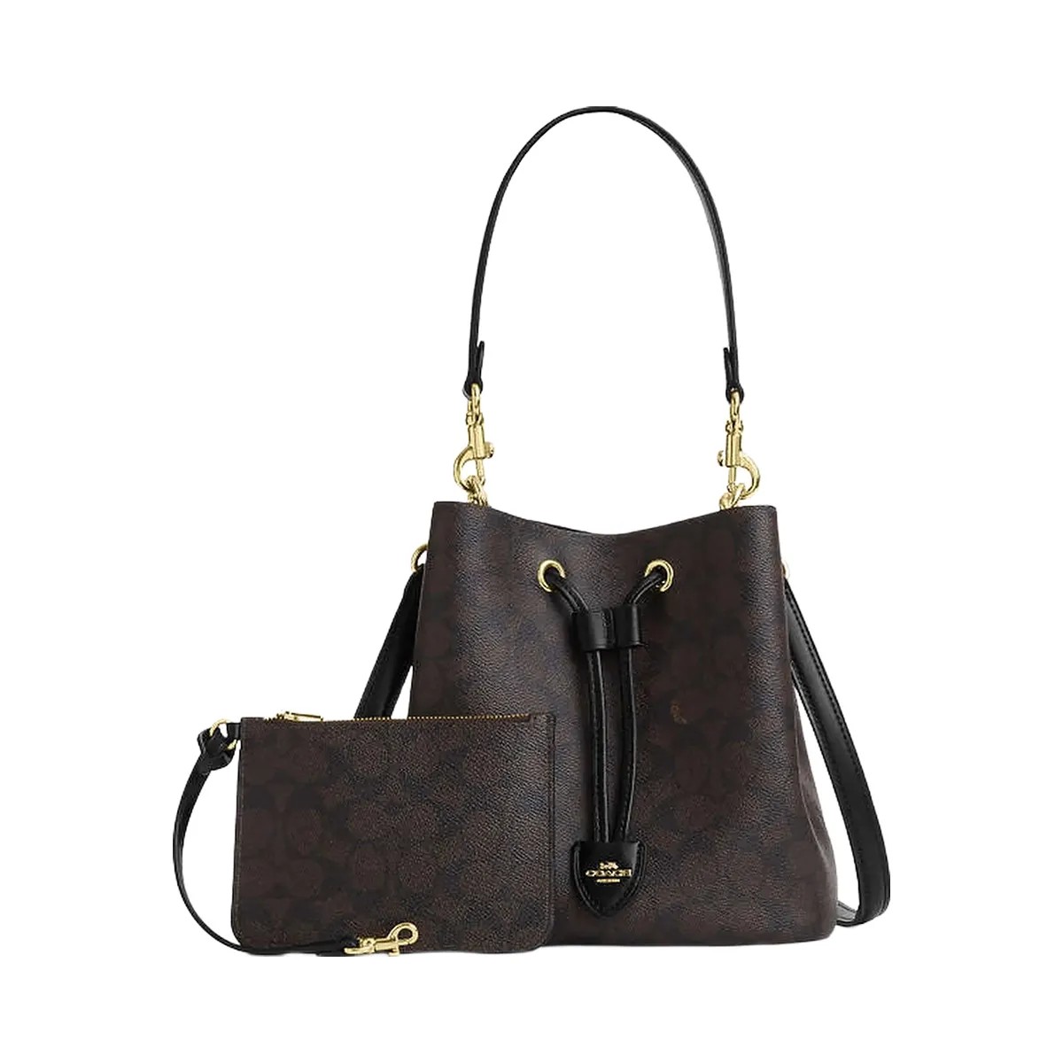 Coach Rowan Bucket Bag In Signature Canvas Signature Canvas-Gold-Walnut-Black - HypeFly India View 2