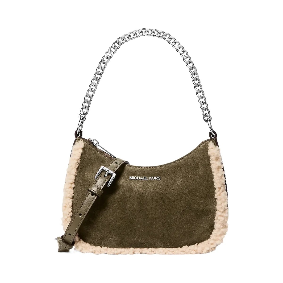 Michael Kors Jet Set Small Suede and Faux Shearling Convertible Crossbody Bag Olive - HypeFly India View 1