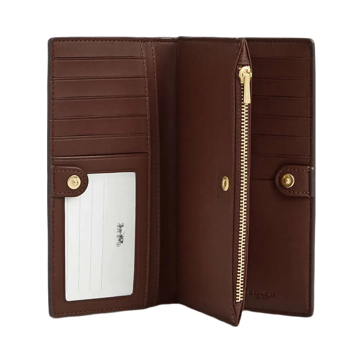 Coach Slim Zip Wallet In Signature Canvas Signature Canvas-Gold-Tan-Brown - HypeFly India View 1