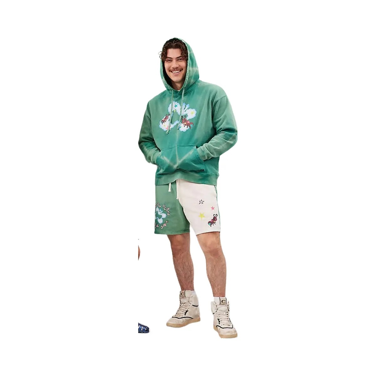 Coach Sweat Shorts With Floating Butterfly Print Green-Light Pink Multi - HypeFly India View 3