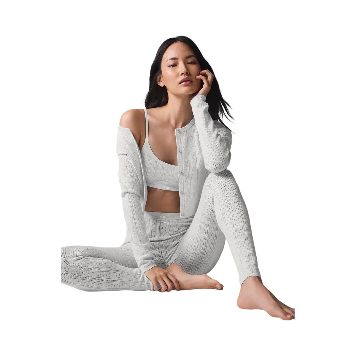 Alo Women's Pointelle Sweater High-Waist Be Mine Legging - Light Grey Heather - HypeFly India View 4