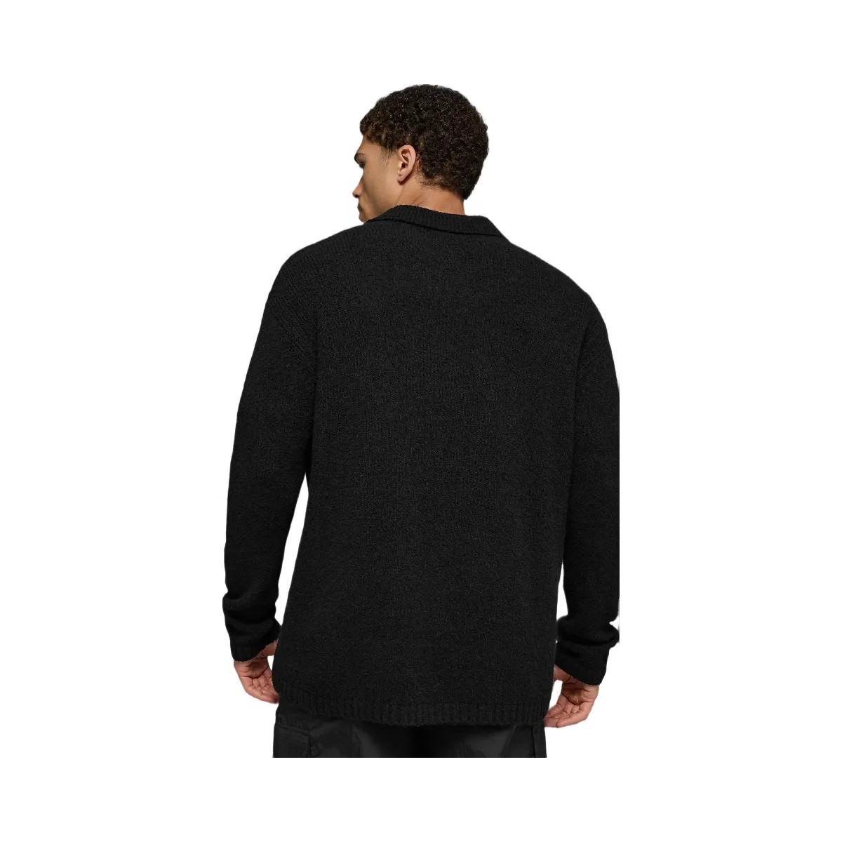 Alo Men's Textured Knit Long Sleeve Polo - Black - HypeFly India View 4