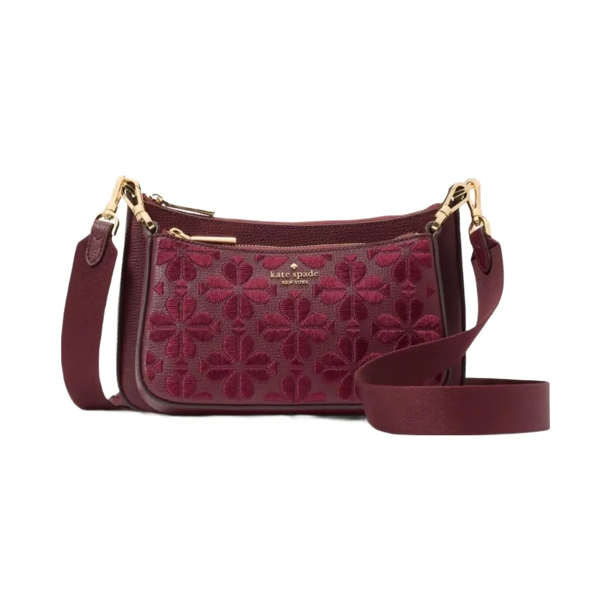 Kate Spade Duet Spade Flower Embroidered Small Crossbody Dark Merlot - HypeFly India View 1
