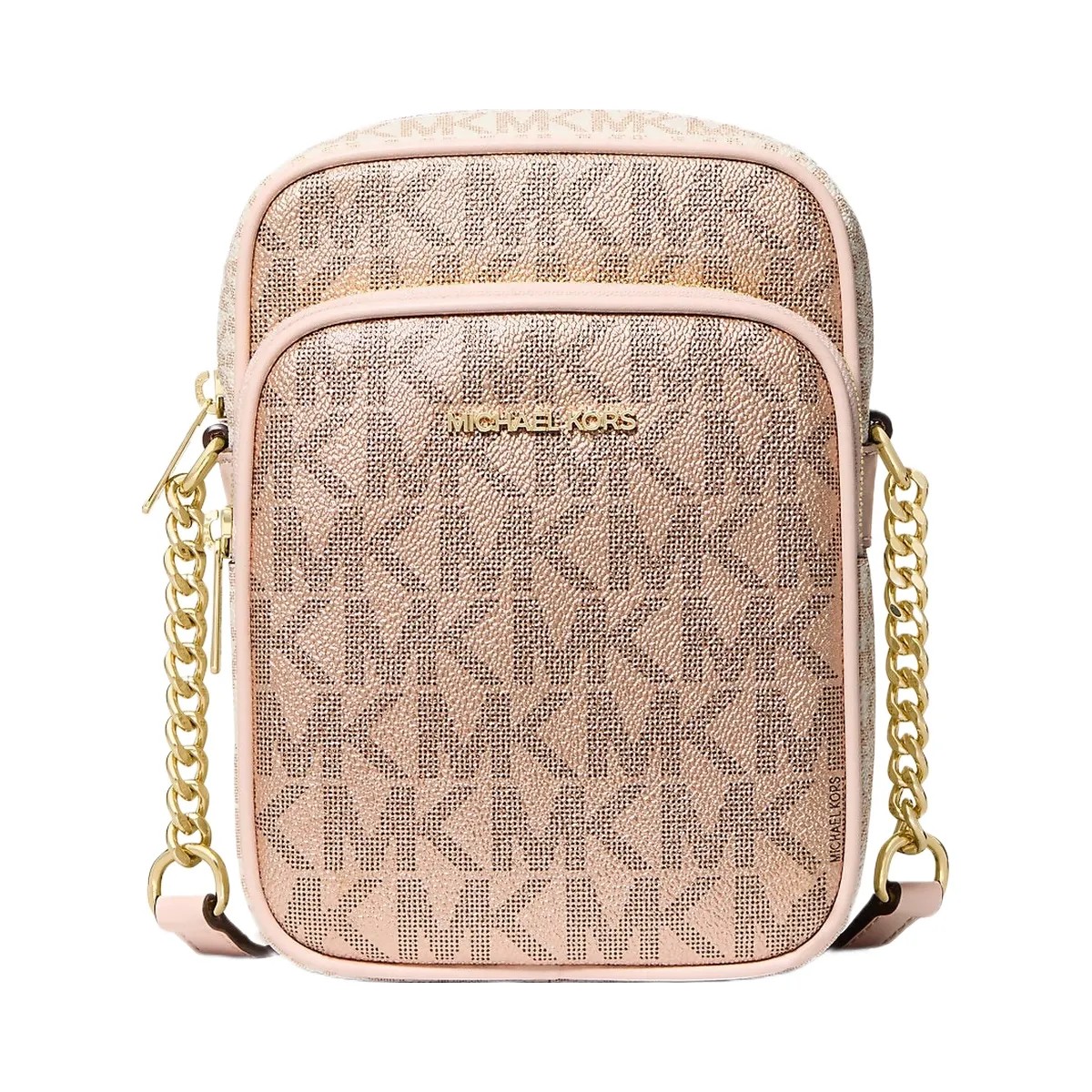 Michael Kors Jet Set Medium Metallic Signature Logo Crossbody Bag Rs Gld Multi - HypeFly India View 1