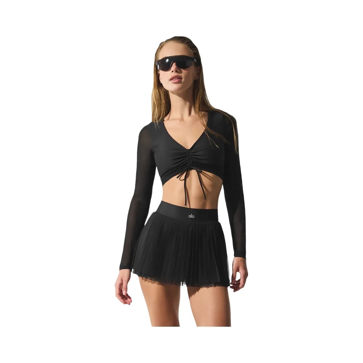 Alo Women's Airlift Mesh Divine Long Sleeve Bra - Black - HypeFly India View 1