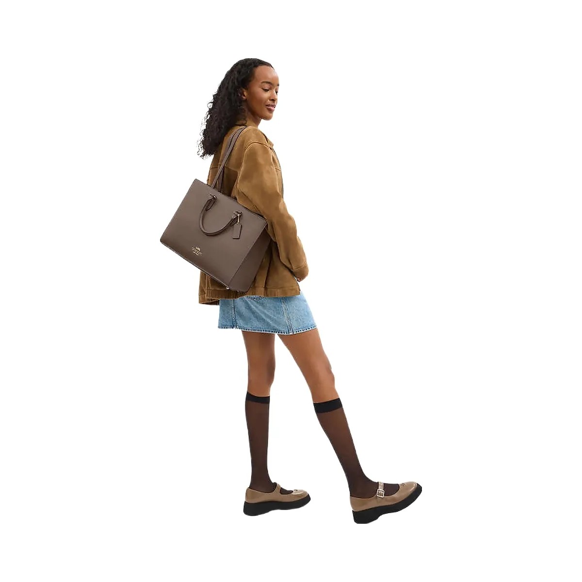 Coach Maggie Tote Bag Pebbled Leather-Gold-Dark Stone - HypeFly India View 3