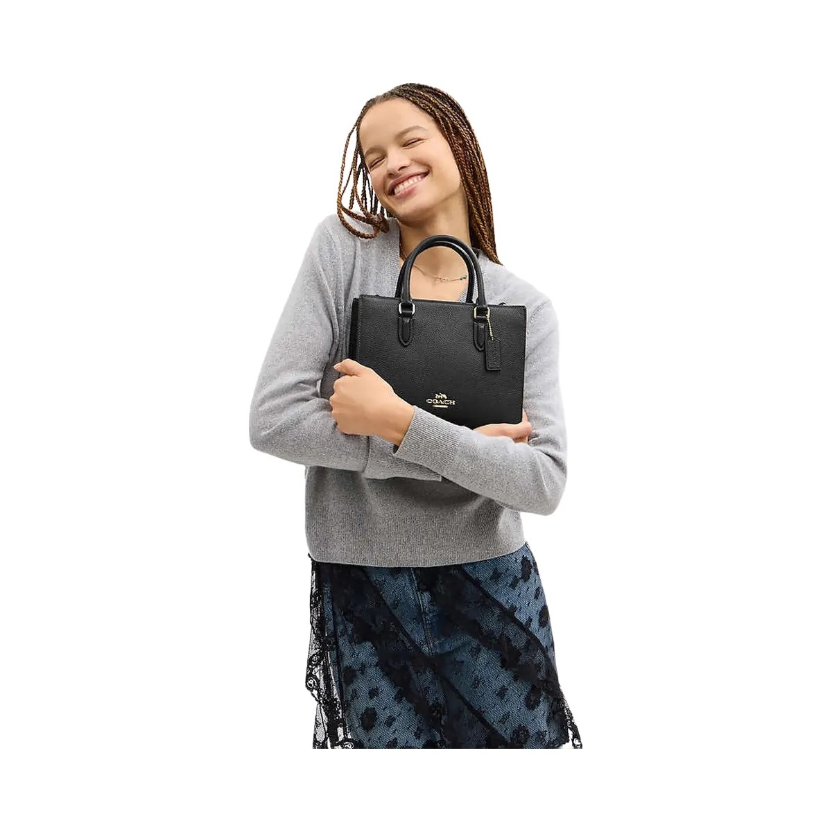 Coach Maggie Small Tote Bag Pebbled Leather-Gold-Black - HypeFly India View 2