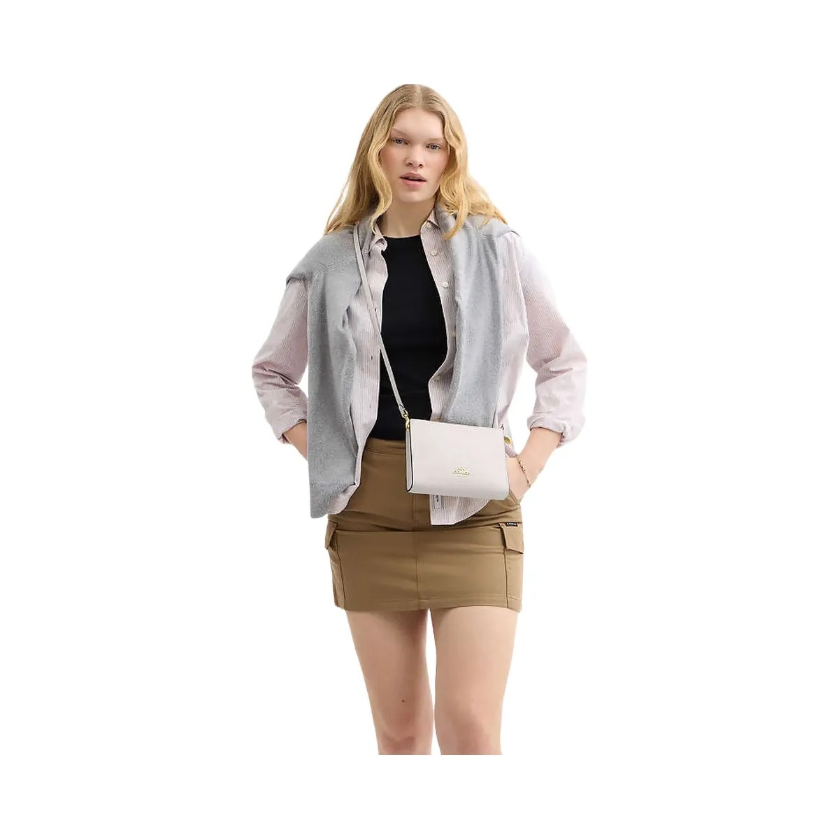 Coach Slim Crossbody Bag Pebbled Leather-Gold-Chalk - HypeFly India View 2