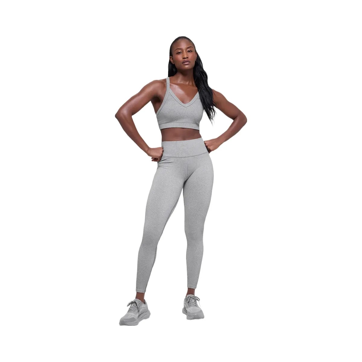 Alo Women's Seamless High-Waist Two Tone Rib Legging - Light Misty Grey Heather - HypeFly India View 3