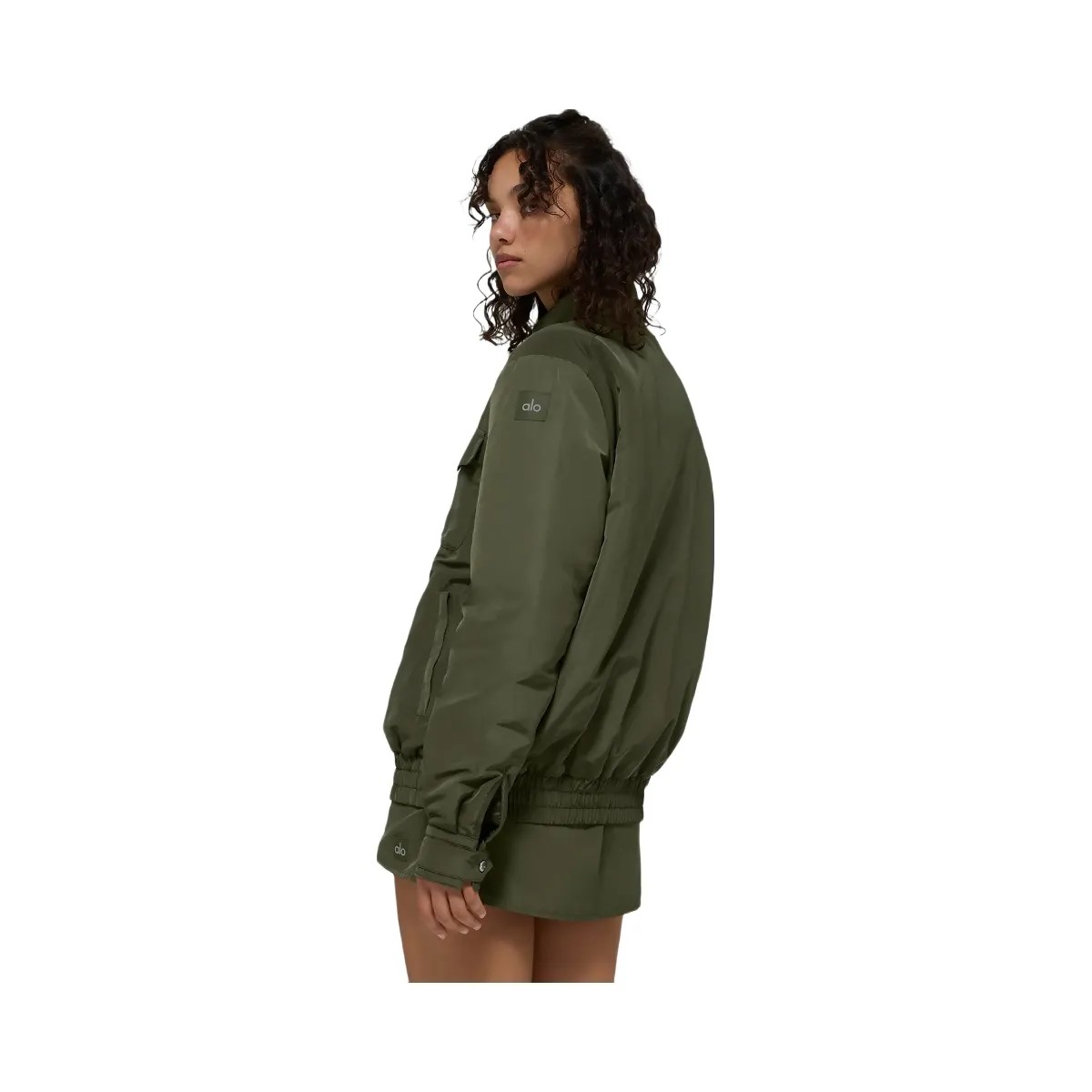 Alo Women's Work It Bomber - Green Olive - HypeFly India View 3