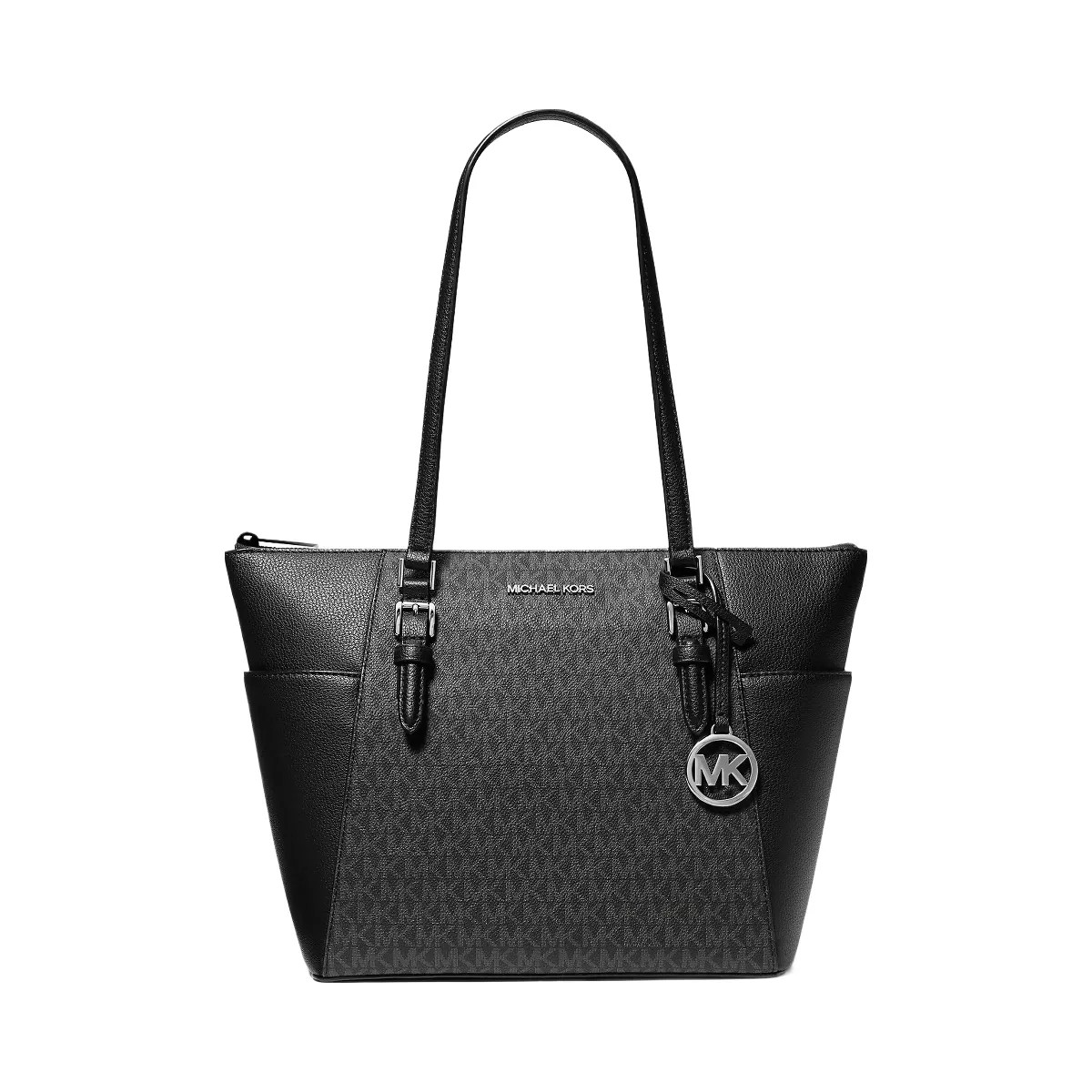 Michael Kors Charlotte Large Logo and Leather Top-Zip Tote Bag Black - HypeFly India View 1
