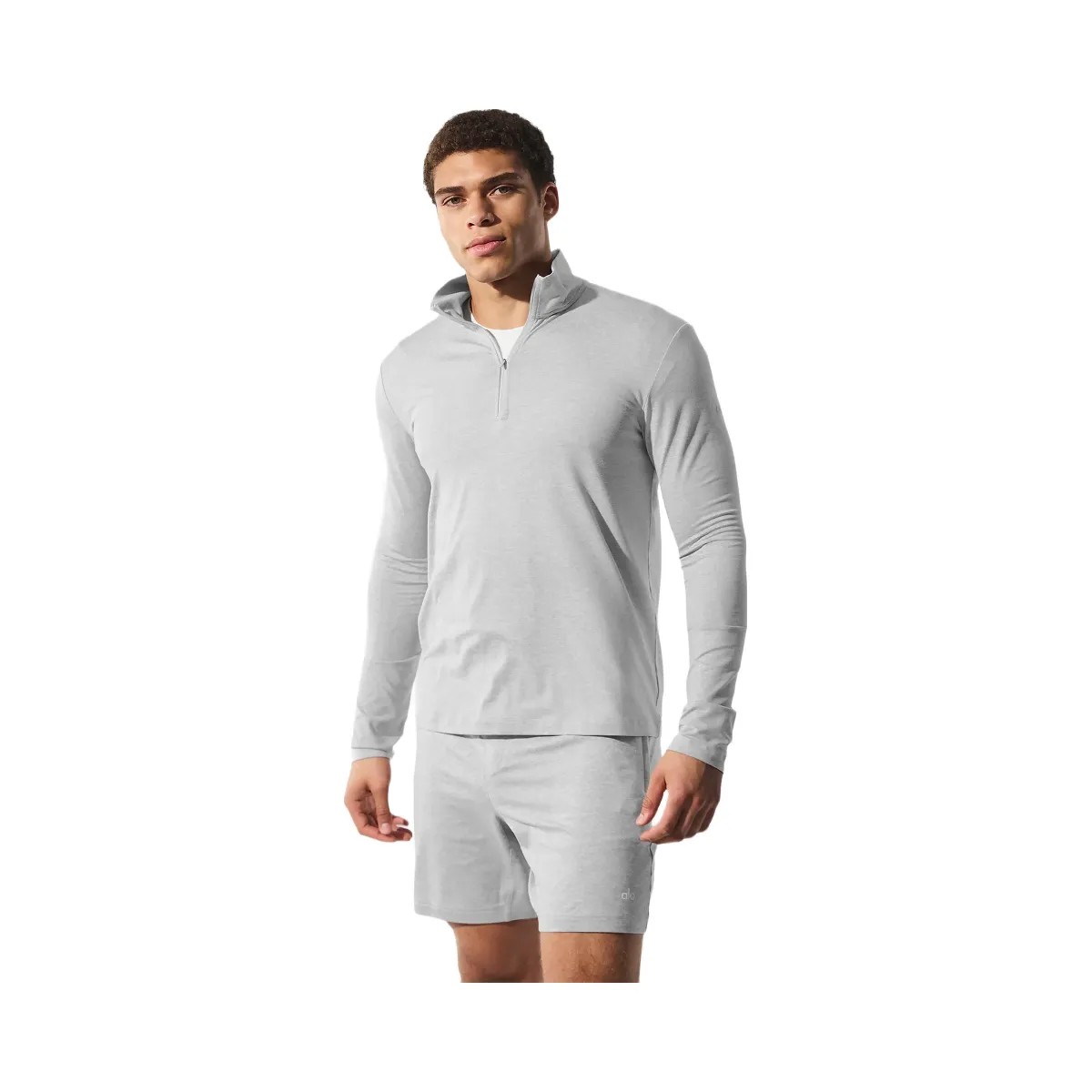 Alo Men's Conquer 1/4 Zip Reform Long Sleeve - Athletic Heather Grey - HypeFly India View 1