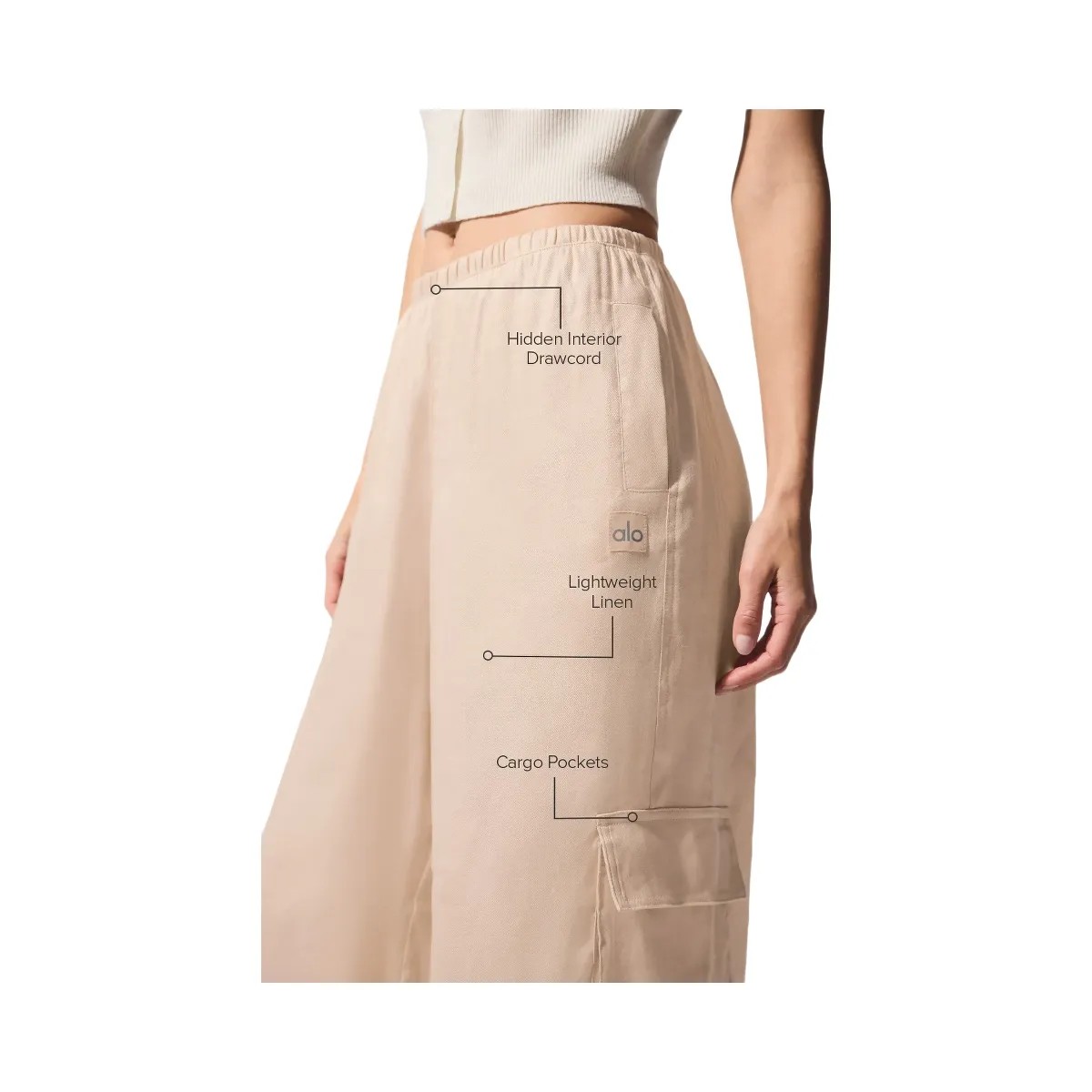 Alo Women's Linen Getaway Cargo Wide Leg Pant - Macadamia - HypeFly India View 2