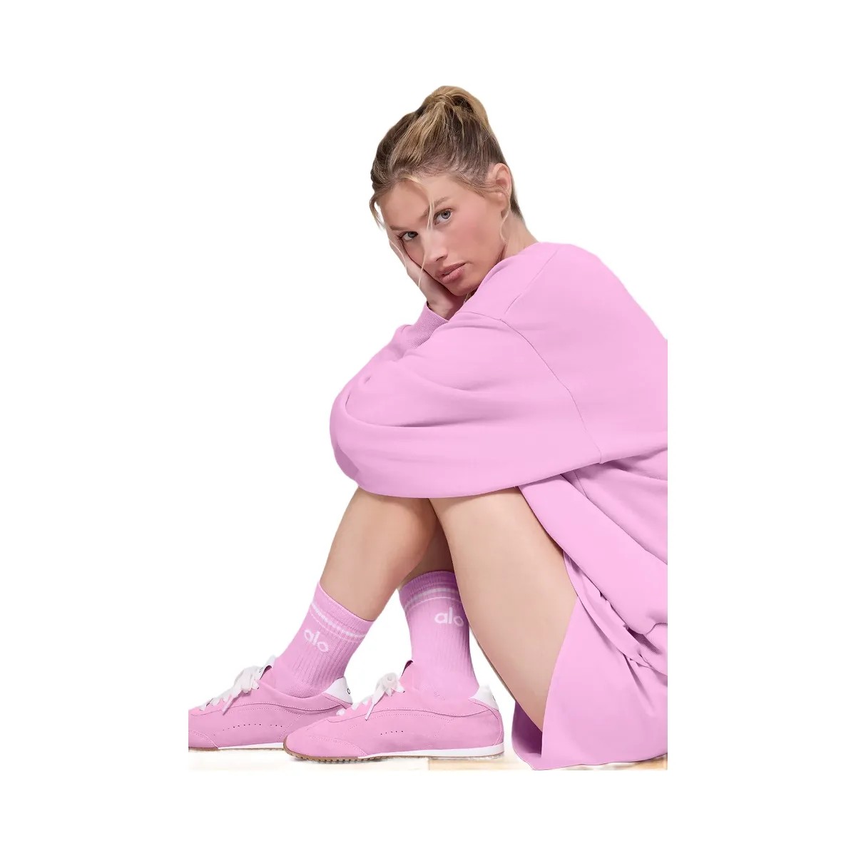 Alo Unisex Half-Crew Throwback Sock - Candy Heart Pink/White - HypeFly India View 2