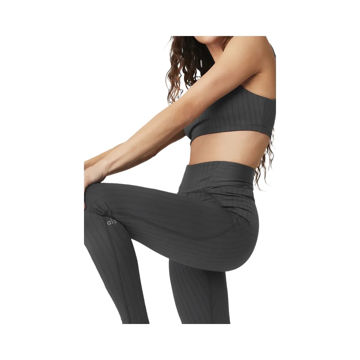 Alo Women's Pinstripe Jacquard Extreme High-Waist Legging - Anthracite/Black - HypeFly India View 4