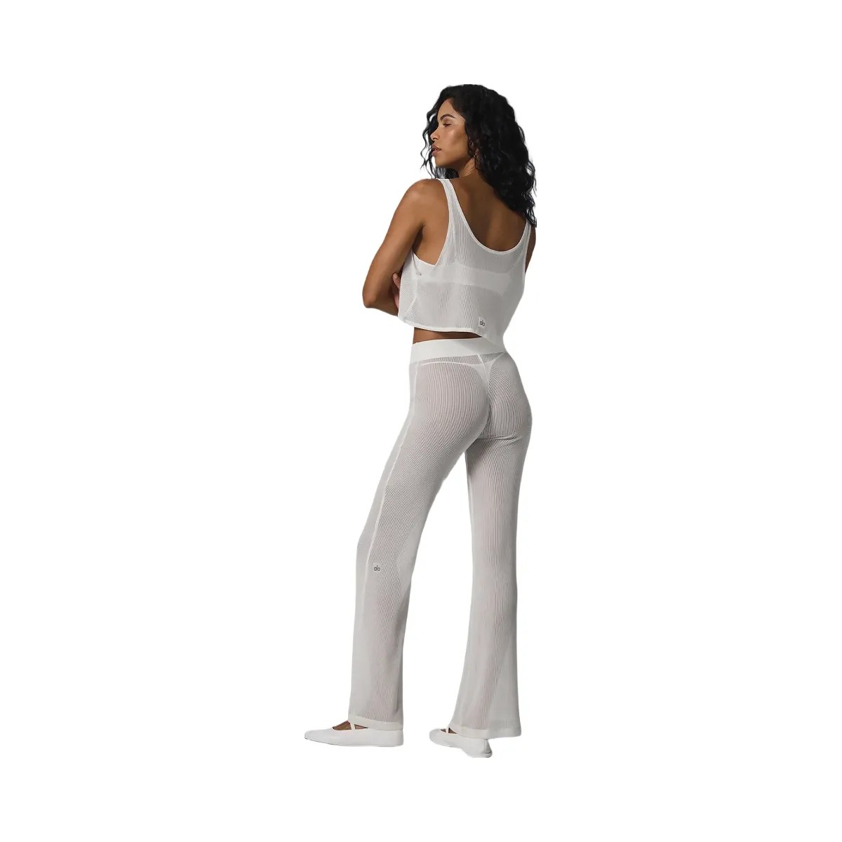 Alo Women's Striped Mesh Tropical Nights Flare Pant - Ivory - HypeFly India View 3