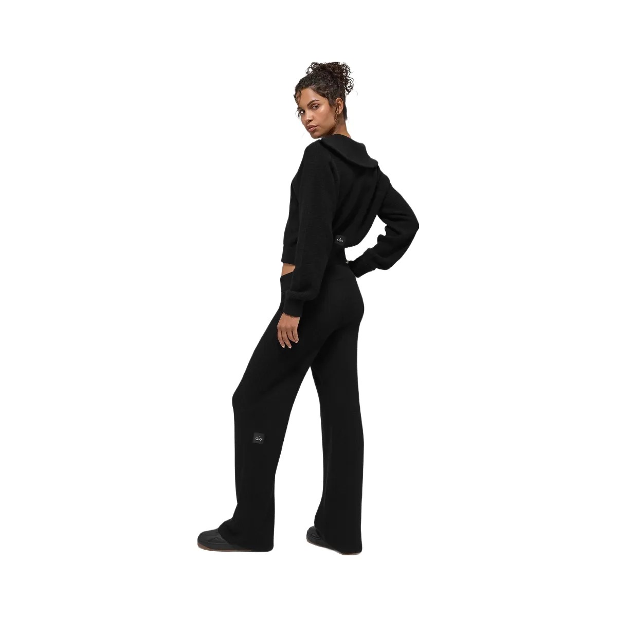 Alo Women's Cashmere High-Waist Plush Waffle Pant - Black - HypeFly India View 5