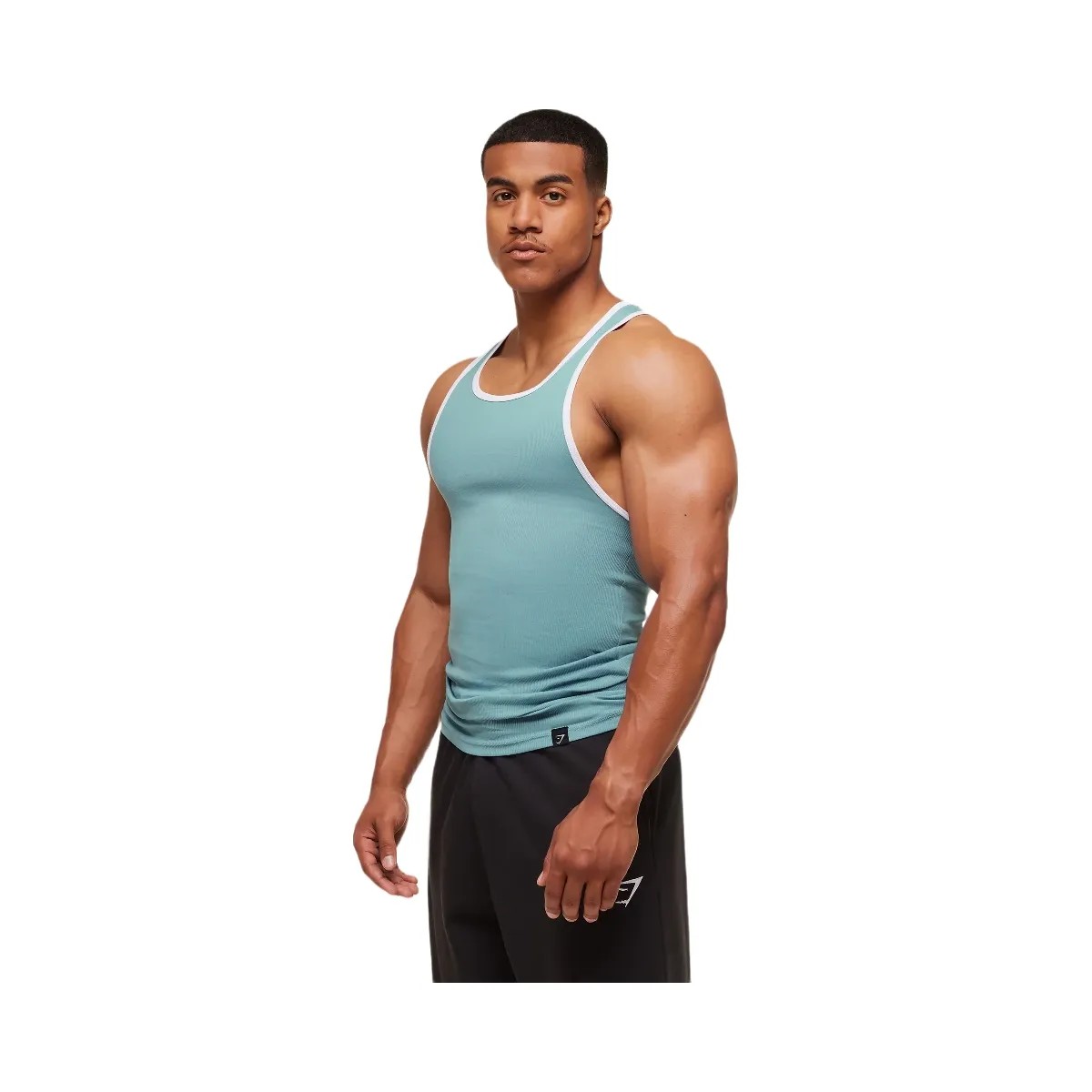 Gymshark Ribbed Tank 1PK - Bench Blue/White - HypeFly India View 2