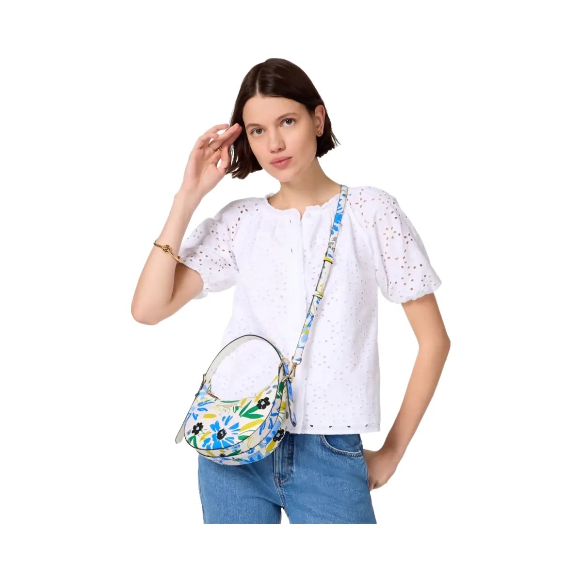 Kate Spade Madison Floral Crescent Shoulder Bag Cream Multi - HypeFly India View 3