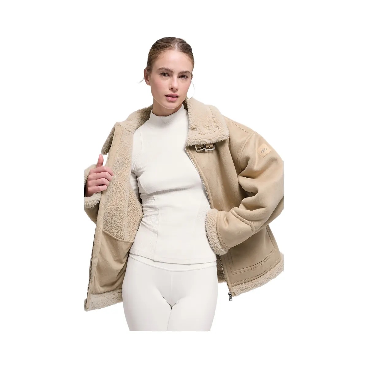 Alo Women's Faux Shearling Grand Jacket - Woodland Tan - HypeFly India View 4