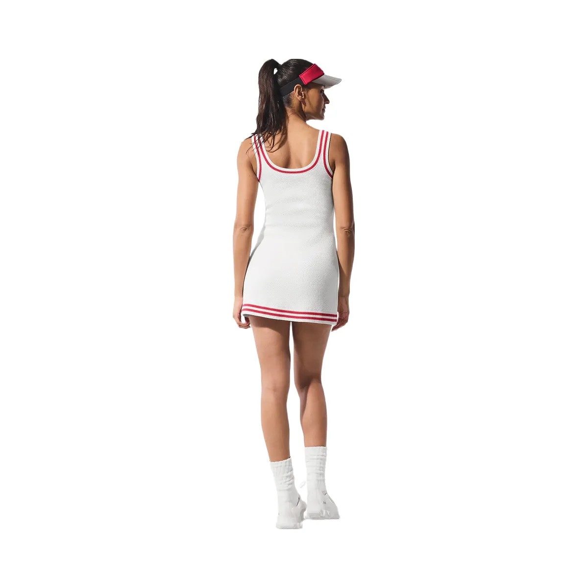 Alo Women's Tennis Club Sweater Knit Dress - White/Candy Red - HypeFly India View 3