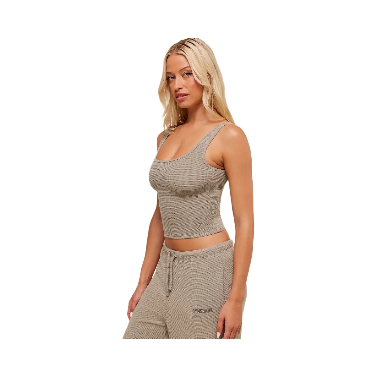 Gymshark Waffle Cropped Tank - Lifestyle Brown - HypeFly India View 3