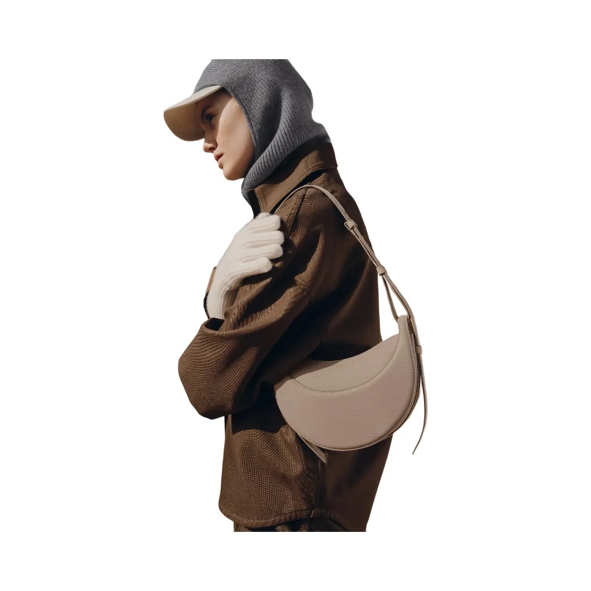 Polene Numero Dix Crocodile Nubuck Taupe - HypeFly India View 4