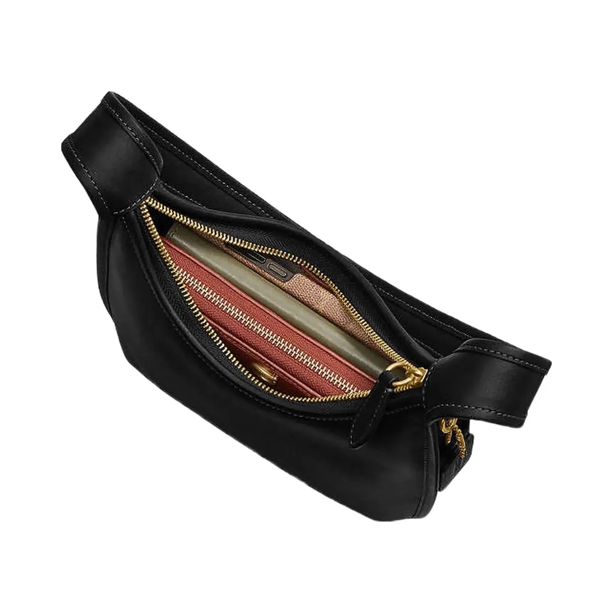 Coach Curve Zip Bag Patent Leather-Brass-Black - HypeFly India View 2