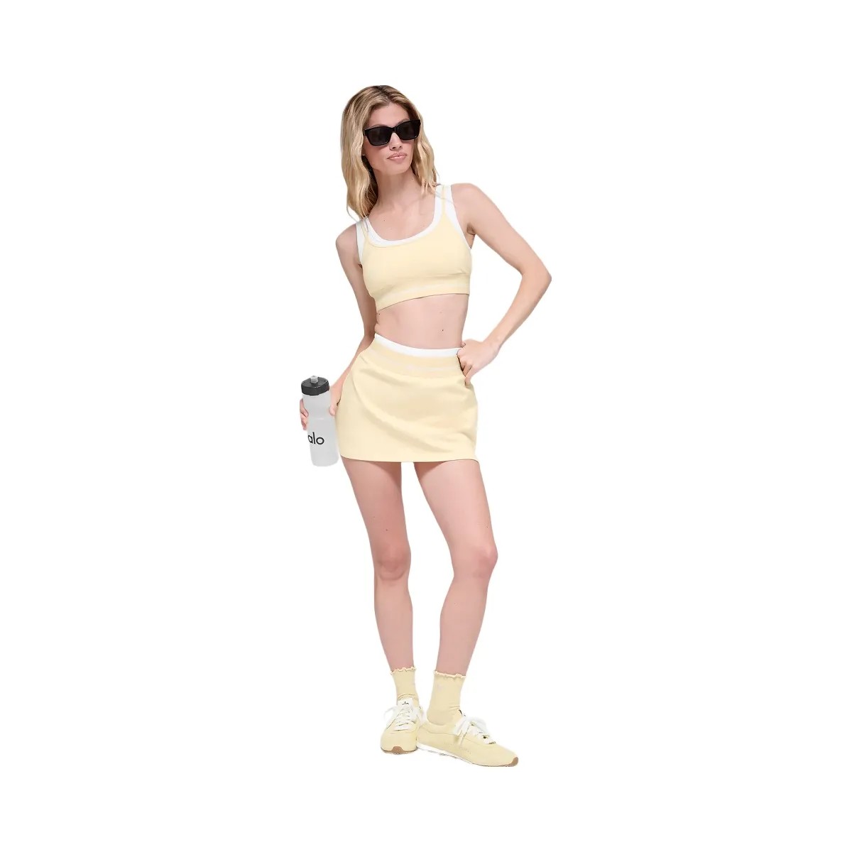 Alo Women's Airbrush Better Together Tennis Skirt - Candlelight Yellow/White - HypeFly India View 4