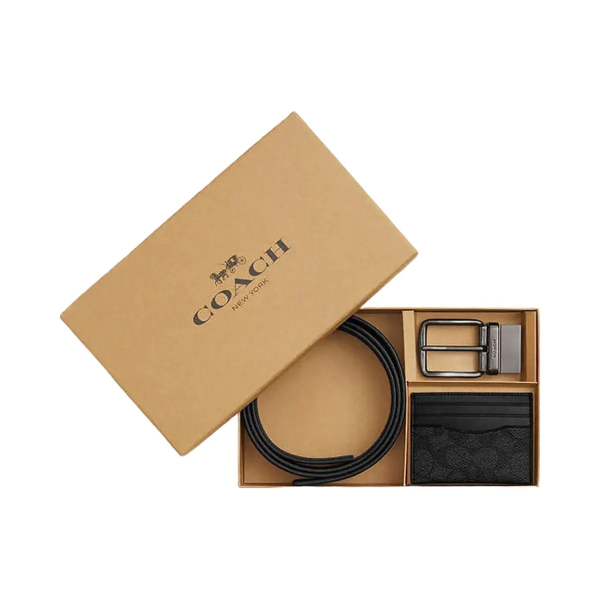 Coach Boxed Card Case And Belt Set In Signature Canvas Signature Canvas-Gunmetal-Charcoal-Black - HypeFly India View 2