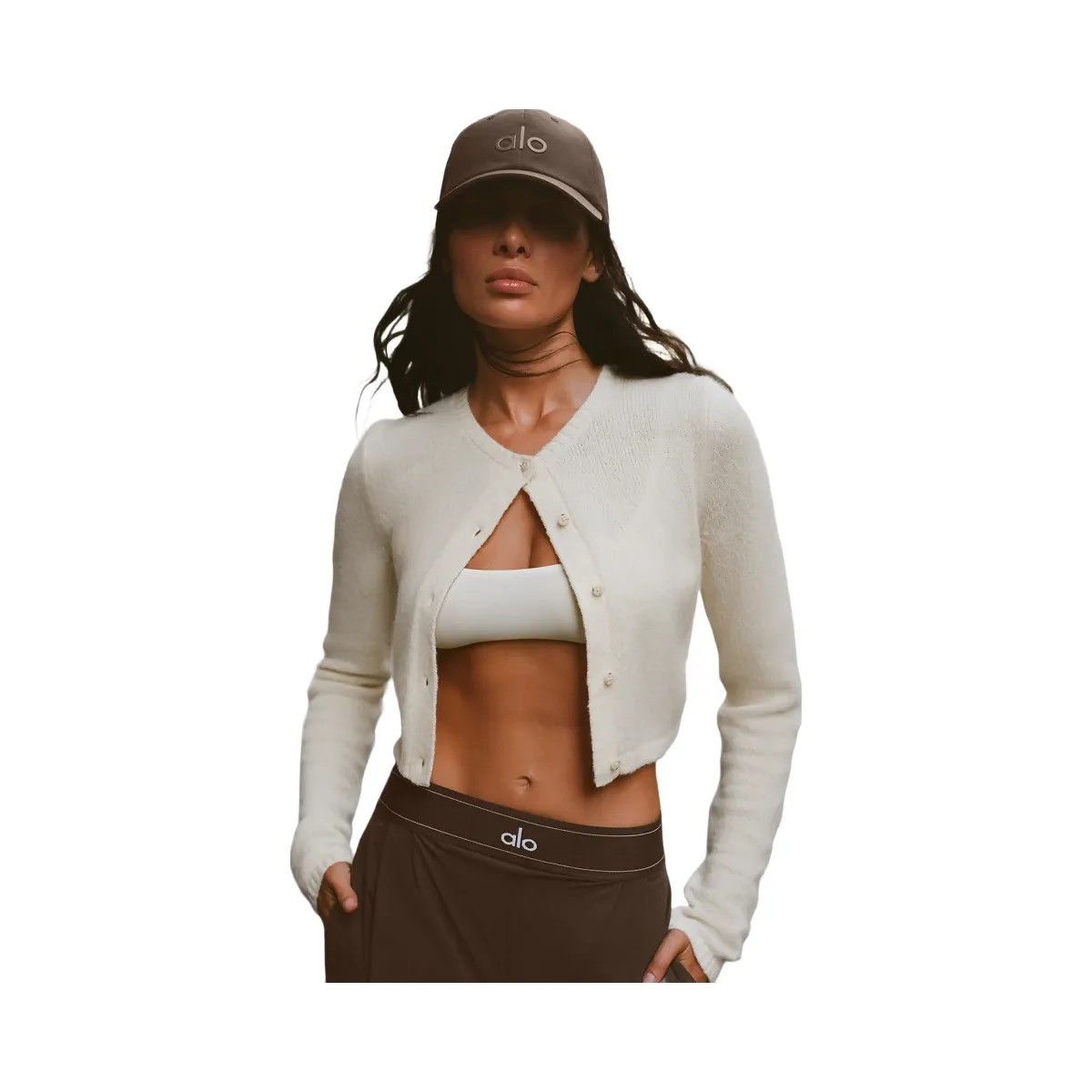 Alo Women's Wool Cashmere New Class Cropped Cardigan - Ivory - HypeFly India View 5