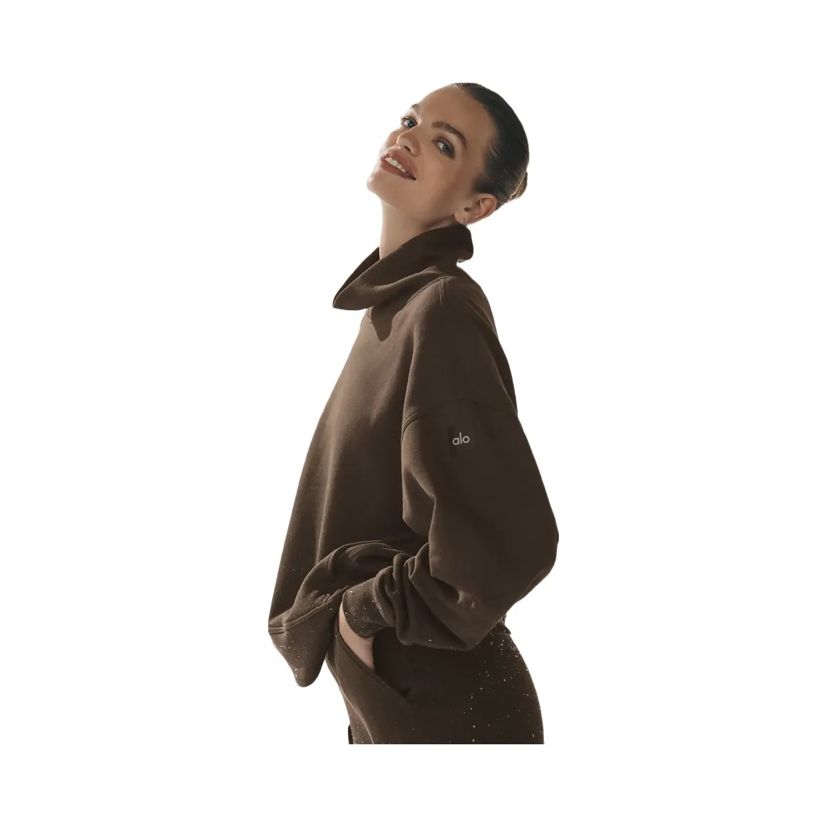 Alo Women's Hazy Mock Neck Pullover - Espresso - HypeFly India View 5