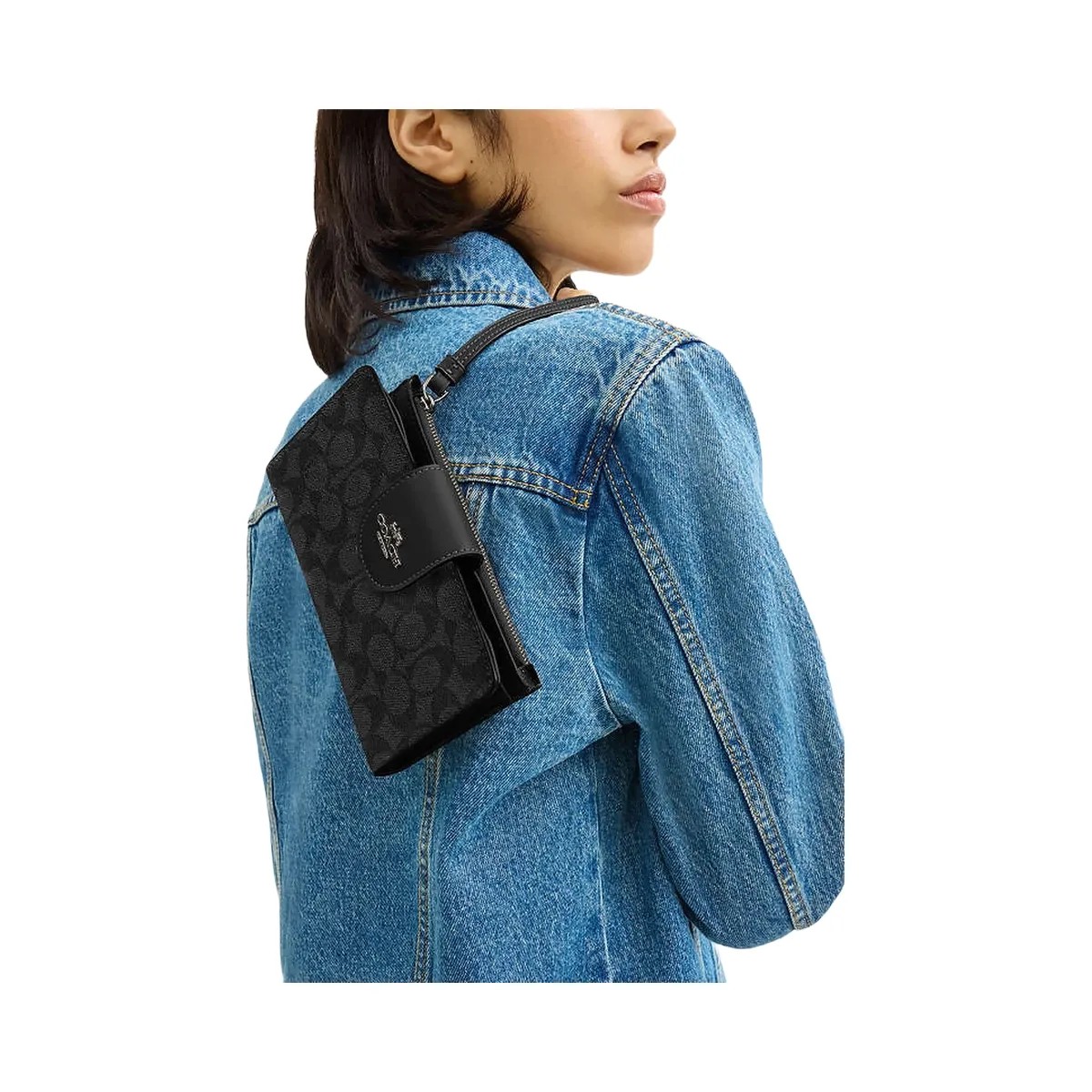 Coach Phone Wallet In Signature Canvas Signature Canvas-Gunmetal-Charcoal-Black - HypeFly India View 3